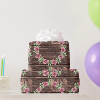 rustic wooden floral wedding gift wrapping paper