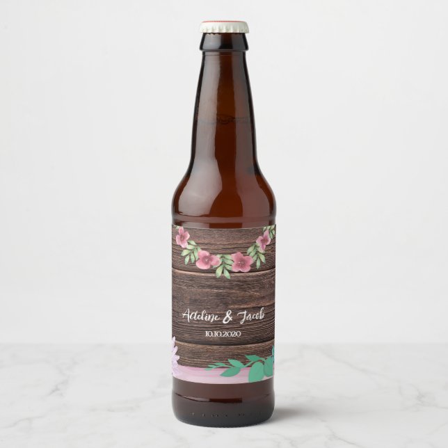Rustic wooden Floral Wine Bottle label (Front)