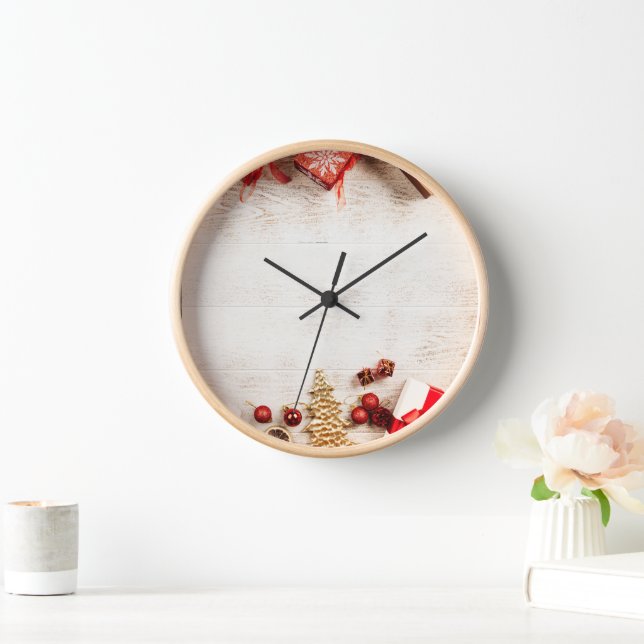 Rustic Wooden Frame Christmas Wall Clock (Home)
