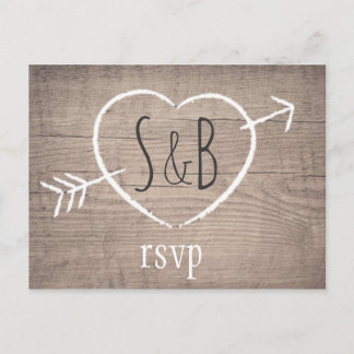 Rustic Wooden Heart Elegant Wedding RSVP Postcard