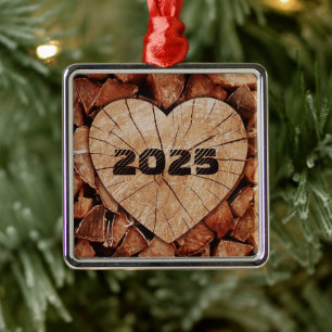 Rustic Wooden Hearts Metal Ornament