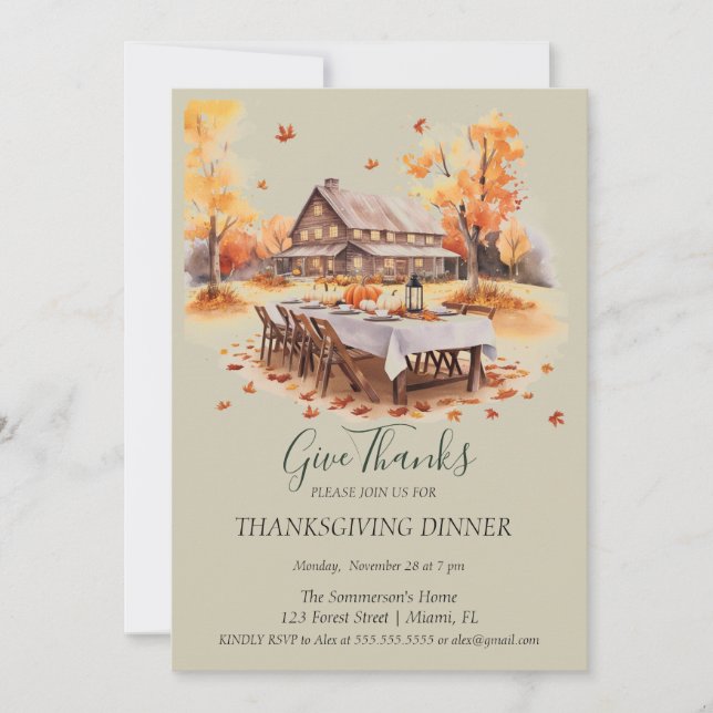 Rustic Wooden House Thanksgiving Give Thanks Invitation (Front)