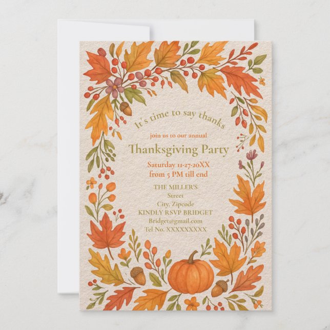 rustic wooden & hygge leaves thanksgiving party (Front)