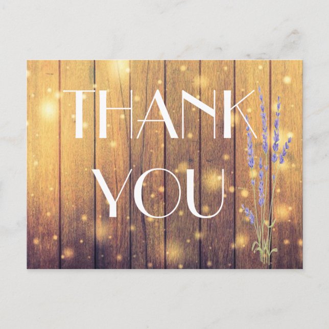 Rustic Wooden Light Lavender Thank You Postcard (Front)