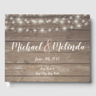 Rustic wooden Lights Wedding Guest Book