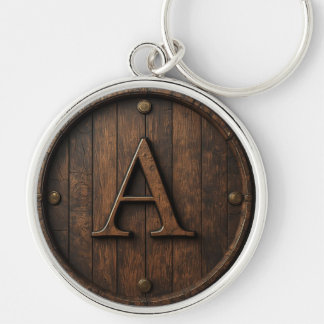 Rustic Wooden Monogram A Round Barrel Sign 🔑 Key Ring