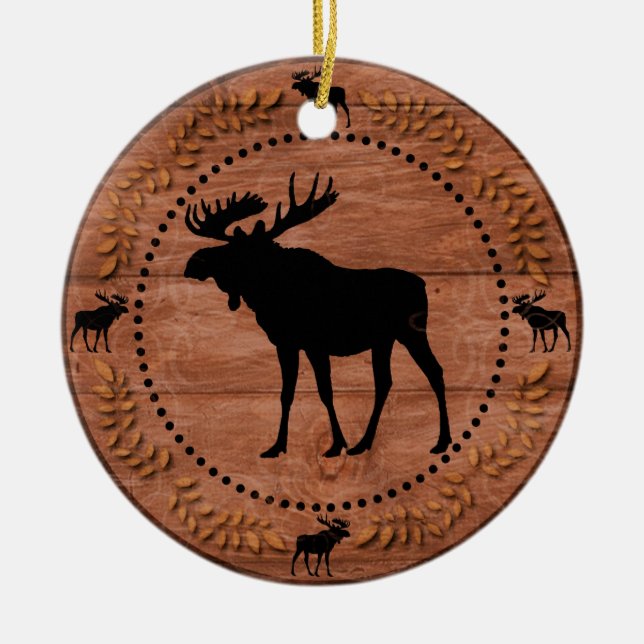 Rustic wooden moose circle ornament (Front)