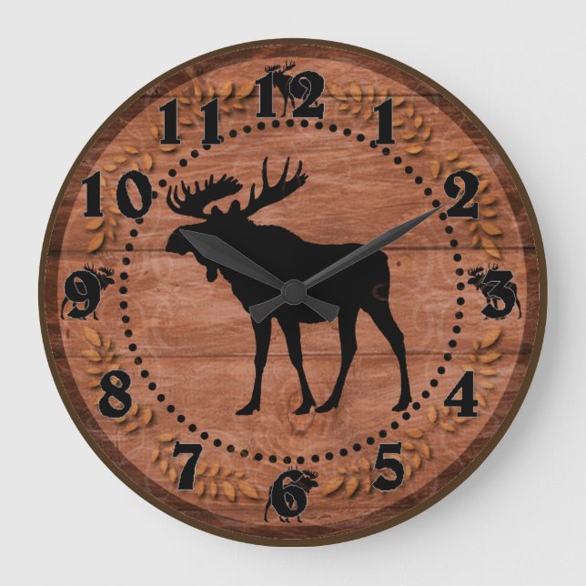 Rustic wooden moose circle wall clock (Front)
