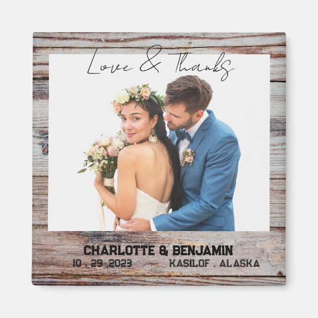 Rustic Wooden Photo Wedding Favour Magnet (Front)