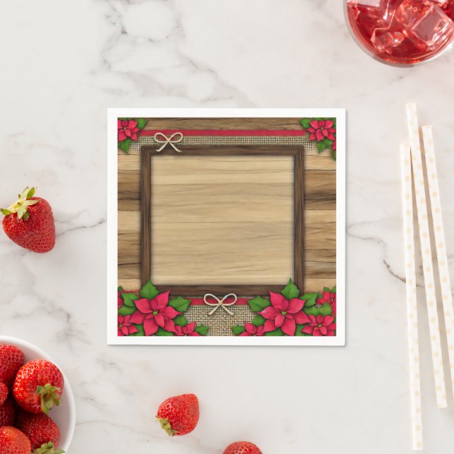 Rustic Wooden Poinsettia Floral Frame Decoupage Napkin (Insitu)