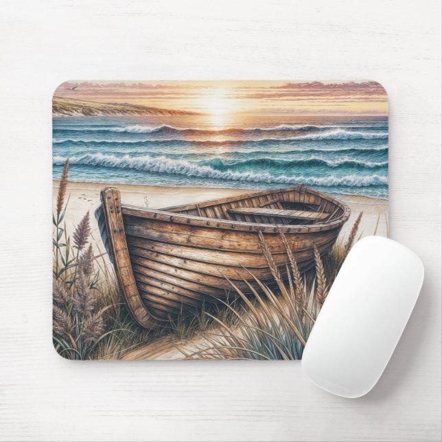 Rustic Wooden Rowboat Mouse Pad (With Mouse)