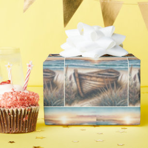 Rustic Wooden Rowboat On a Beach Wrapping Paper