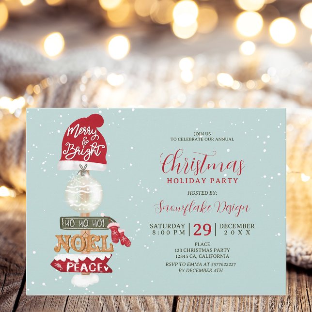 Rustic wooden sign business corporate Christmas Invitation (Rustic wooden sign business corporate Christmas Invitation on ice blue)