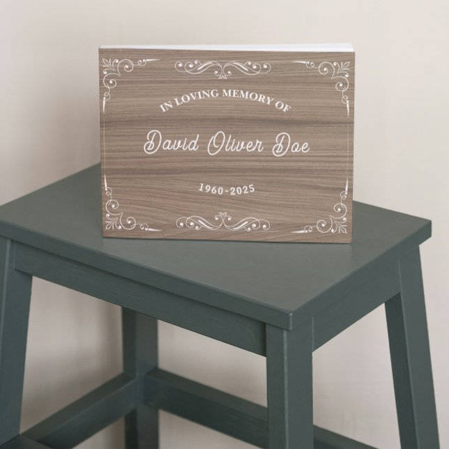 Rustic wooden Simple Custom Photo Text Memorial Guest Book (rustic guest books celebration of life remembrance memorial funeral bereavement)