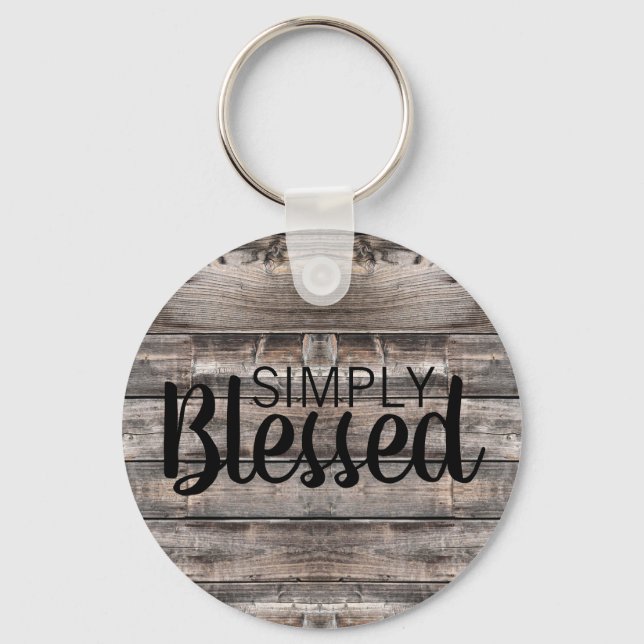 rustic wooden + SIMPLY BLESSED | Key Ring (Front)