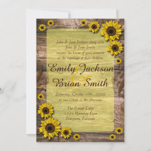 Rustic wooden sunflower wedding invites