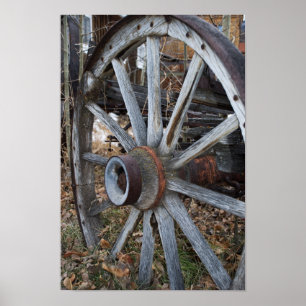 Rustic Wooden Wagon Wheel Poster