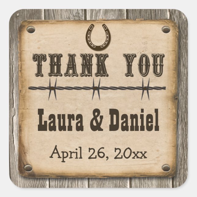 Rustic Wooden Western Style Wedding Favour Sticker (Front)