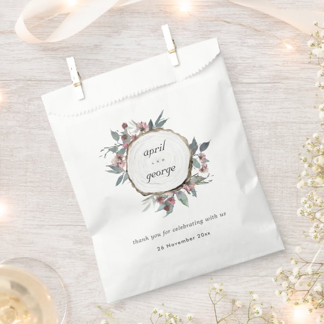 Rustic Wooden Wild Pink Eucalyptus Floral Wedding Favour Bag (Clipped)