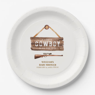 Rustic Wooden Wild West Cowboy Gun Baby Shower Paper Plate