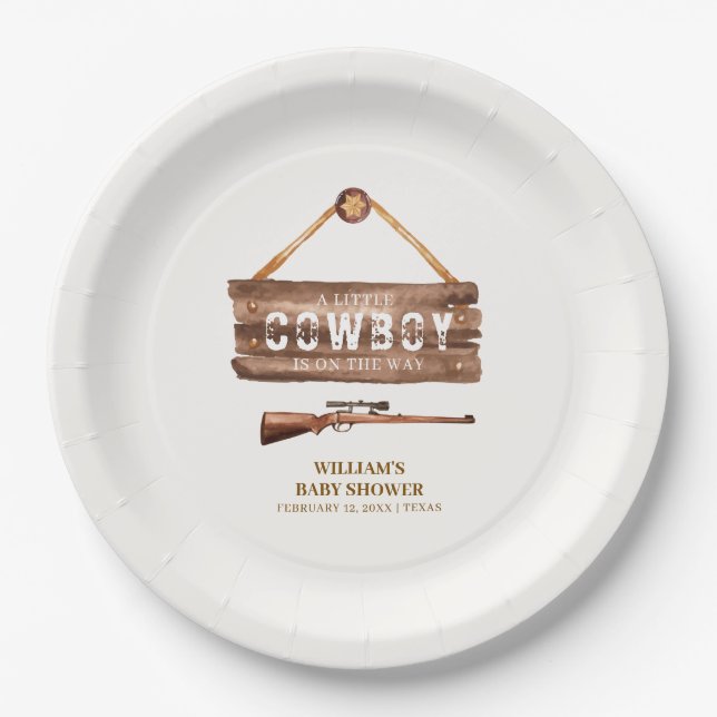 Rustic Wooden Wild West Cowboy Gun Baby Shower  Paper Plate (Front)