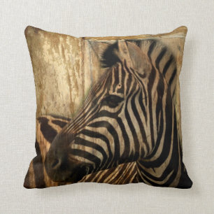 rustic woodgrain Africa safari animal zebra Cushion