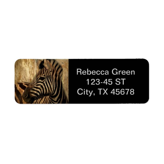 rustic woodgrain Africa safari animal  zebra Return Address Label (Front)