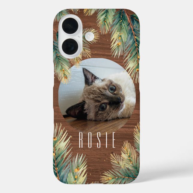 Rustic Woodgrain Green Pine Branch Pet Case-Mate iPhone Case (Back)