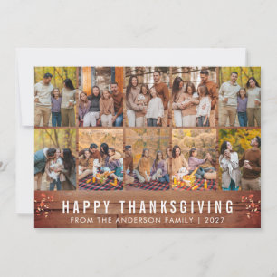Rustic Woodgrain Happy Thanksgiving Ten Photo Holiday Card