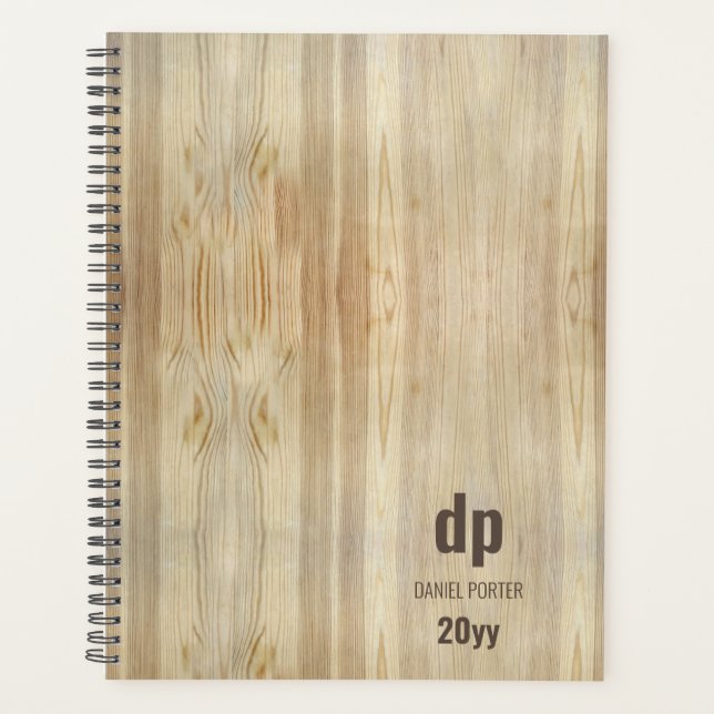Rustic Woodgrain Monogrammed Planner (Front)