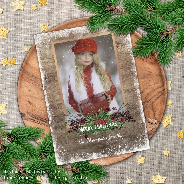 Rustic Woodgrain Pattern Seasonal Greeting Holiday Card (Creator Uploaded)