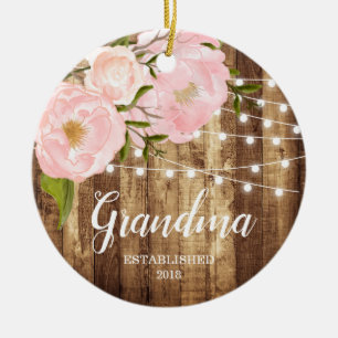 Rustic Woodgrain & Pink Floral New Grandma Nonna Ceramic Ornament
