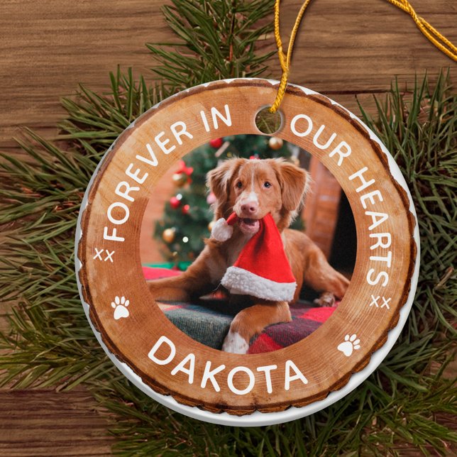 Rustic Woodgrain Slice Memorial Pet Photo Ceramic Ornament (Rustic Woodgrain Slice Memorial Pet Photo Ceramic Ornament)