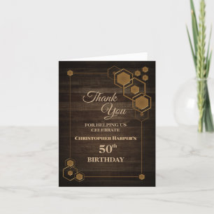 Rustic Woodgrain with Hexagonal Frame Thank You Card