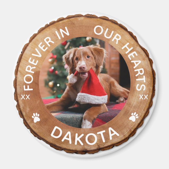 Rustic Woodgrain Wood Slice Memorial Pet Photo Magnet (Front)
