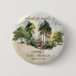 Rustic Woodland Adventure Awaits Boy Baby Shower 6 Cm Round Badge