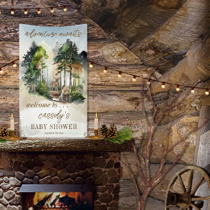 Rustic Woodland Adventure Awaits Boy Baby Shower Banner
