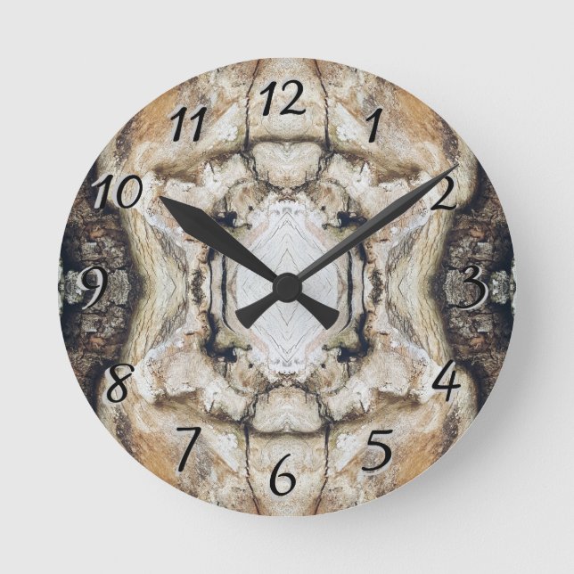 Rustic Woodland All Natural Tree Bark Theme Round Clock (Front)