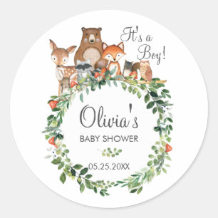 Rustic Woodland Animal Baby Shower Thank You Favou Classic Round Sticker