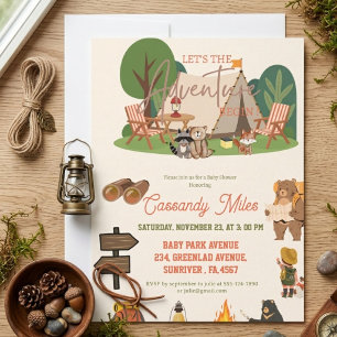 Rustic Woodland Animals Adventure Baby Shower Invitation