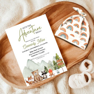 Rustic Woodland Animals Adventure Baby Shower Invitation