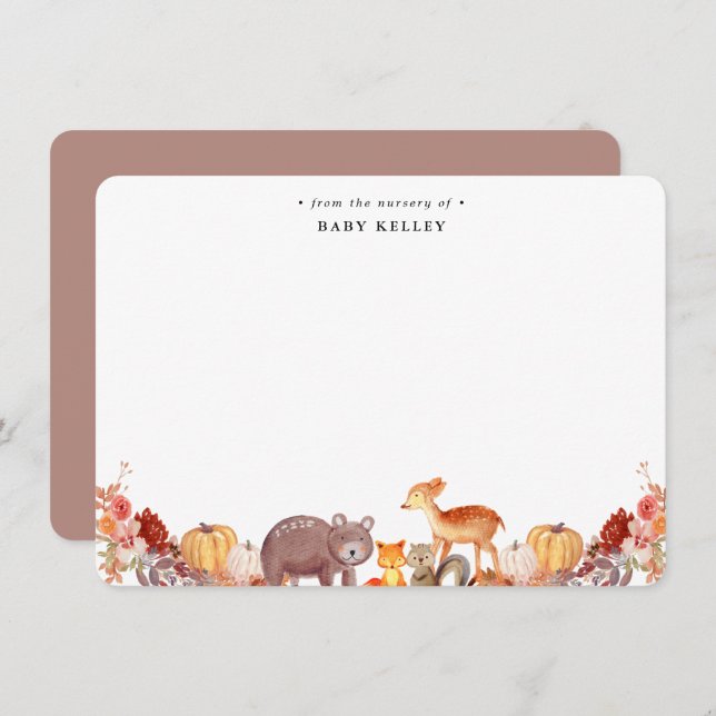 Rustic Woodland Animals Baby Personalised Flat Card (Front/Back)