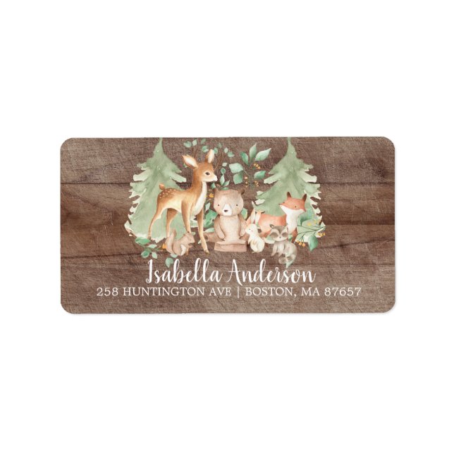 Rustic Woodland Animals Baby Shower Address Label (Front)