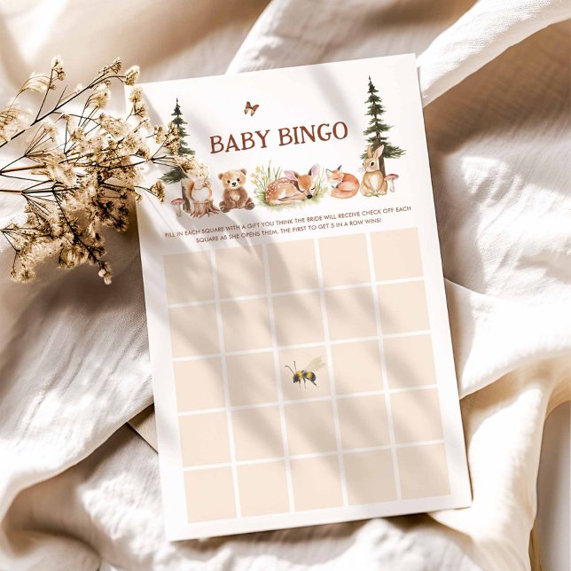 Rustic Woodland Animals Baby Shower Bingo Game (Woodland Theme Baby Bingo Card)
