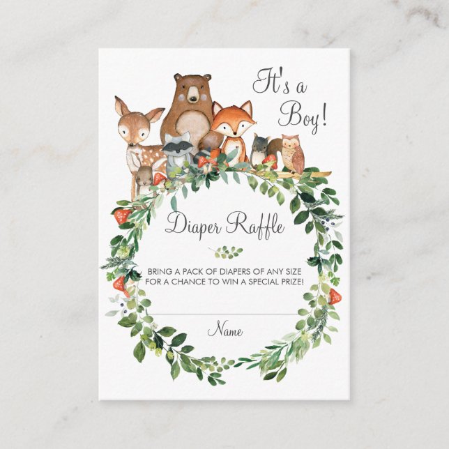 Rustic Woodland Animals Baby Shower Diaper Raffle Enclosure Card (Front)