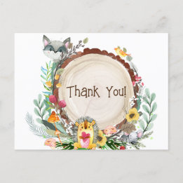 Rustic Woodland Animals Baby Shower Greenery Thank Postcard