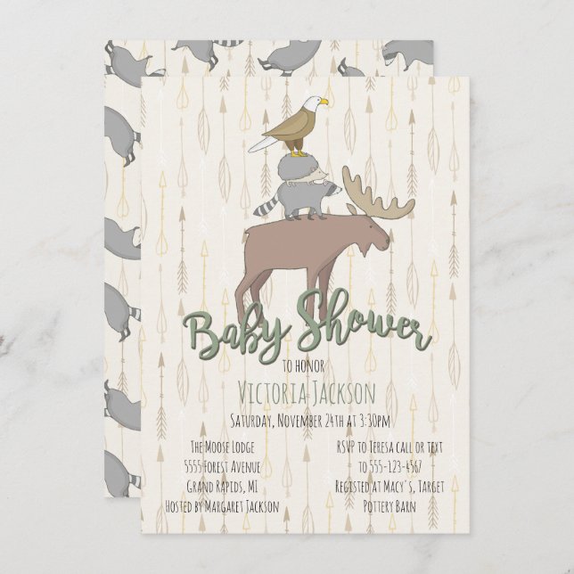 Rustic Woodland Animals Baby Shower Invitation (Front/Back)