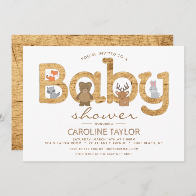 Rustic Woodland Animals Baby Shower Invitation (Front/Back)