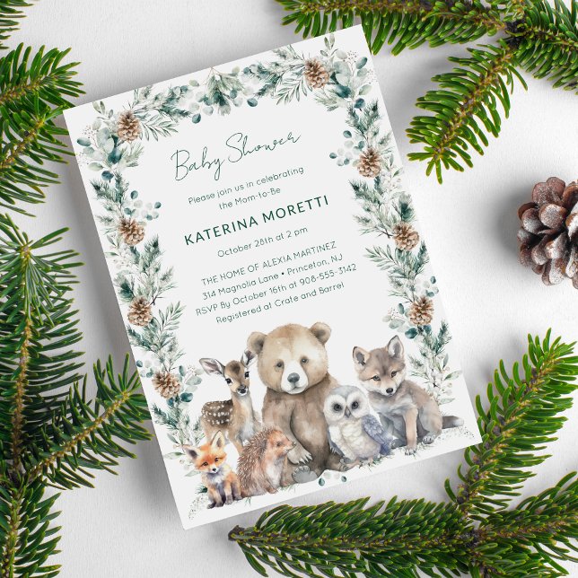 Rustic Woodland Animals Baby Shower Invitation (This cute woodland animals baby shower invitations has a rustic feel but a clean modern aesthetic.)