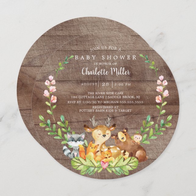 Rustic Woodland Animals Baby Shower Invitation (Front/Back)